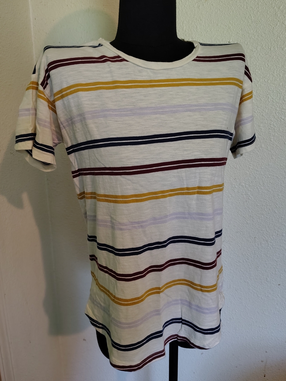 Madewell White Striped Tee Shirt Wisper Cotton Mustard Navy Burgundy Women Small